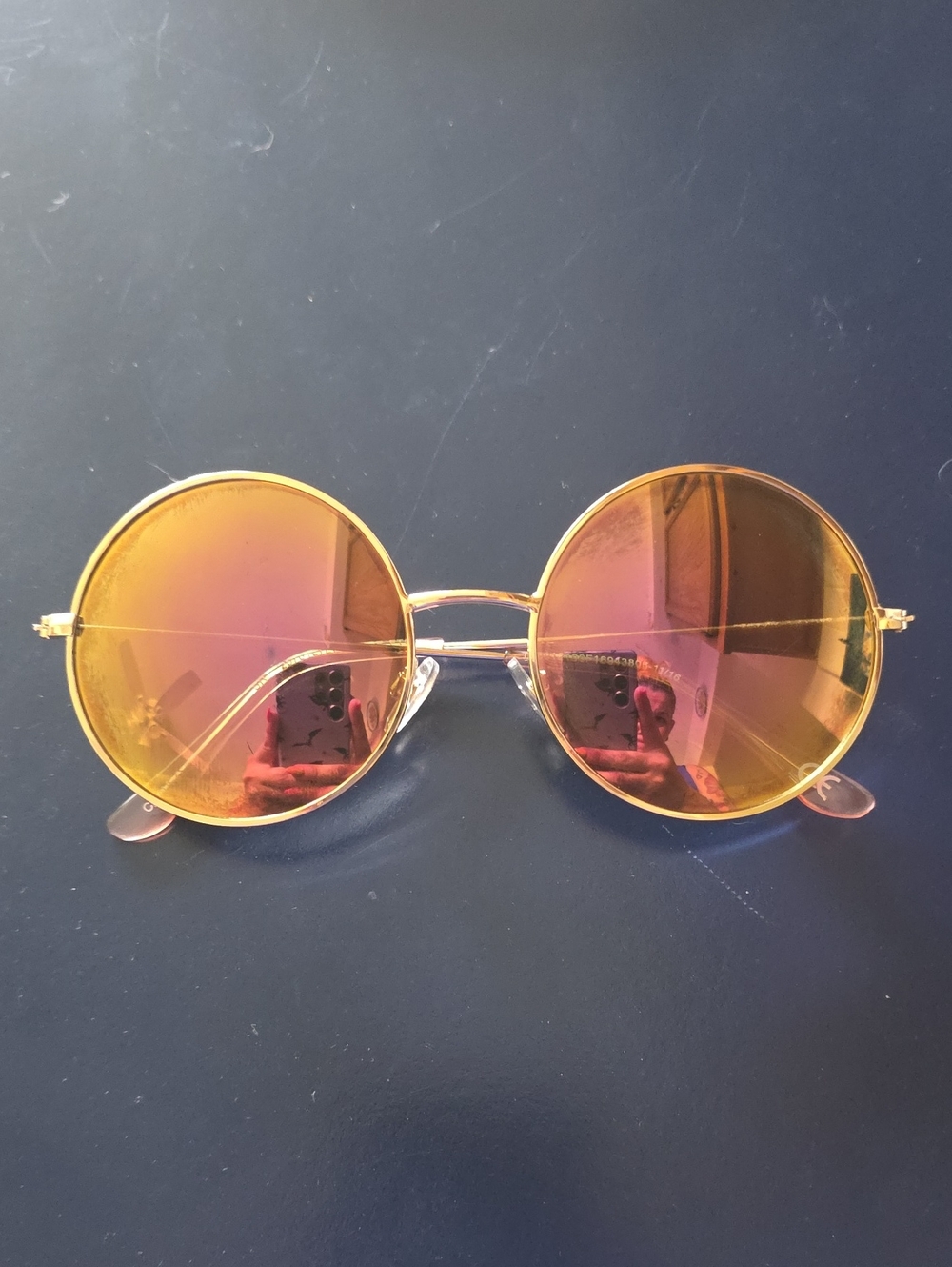 Round Gold Frame Sunglasses with Pink-Gold Mirrored Lenses